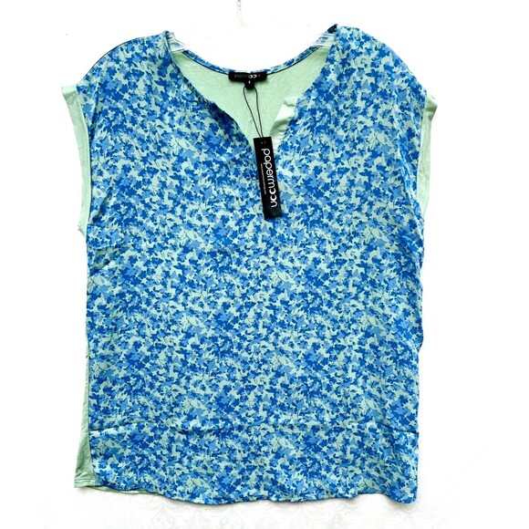 Papermoon Blue Floral Blouse Womens Small Sheer Flutter Sleeve Boho Chic Office - Picture 2 of 14